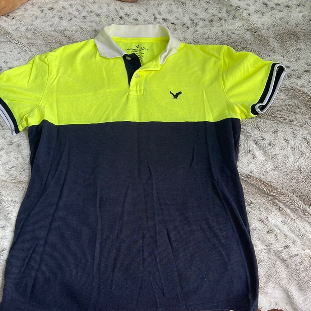 America Eagle Outfitter neon and navy polo.